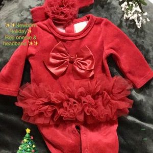 NWOT RED Holiday Onesie w/ headband
